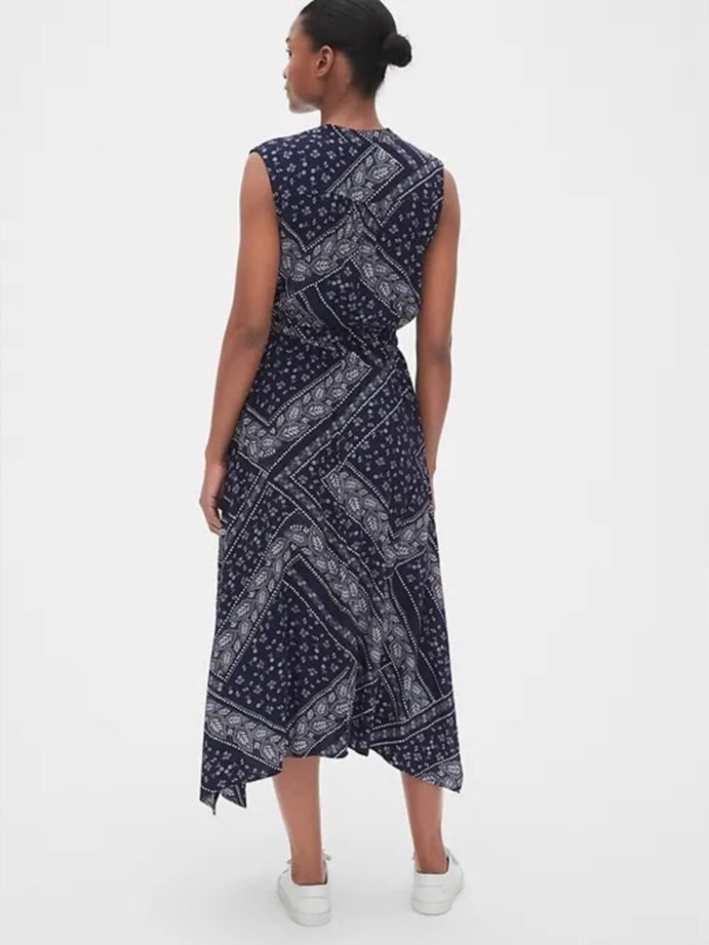Gap Women Blue and White Asymmetrical Wrap Maxi Sundress Size Medium